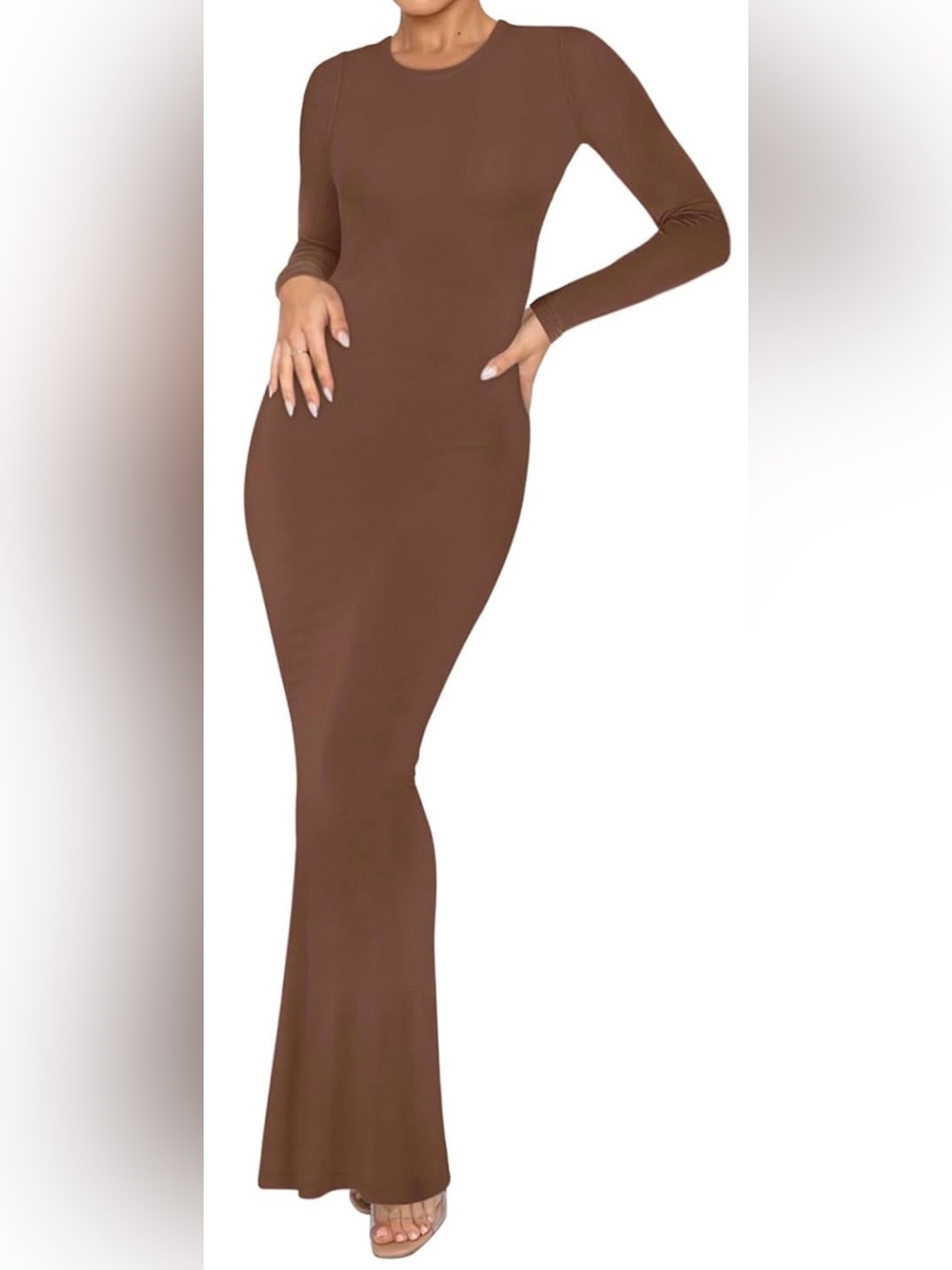 Reoria ribbed soft long sleeve maxi dress